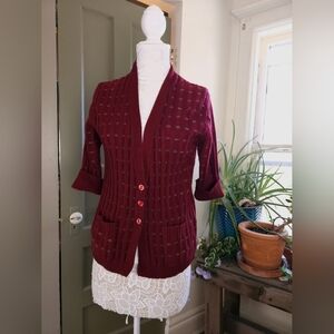 Sweater Bee By Banff Vintage 70s Burgundy Cardigan Sweater Women’s Small